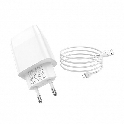 СЗУ с выходом USB Hoco C86A (2.4A/2USB/кабель Micro USB) белое