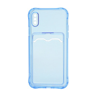 Чехол с кармашком для Apple iPhone X/XS прозрачный (003) голубой
