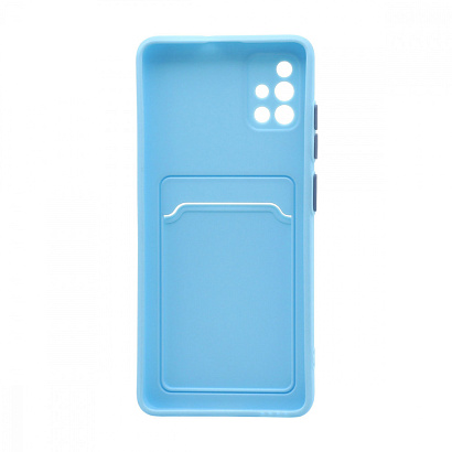 Чехол с кармашком и цветными кнопками для Samsung A51 (007) голубой