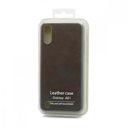 Чехол силиконовый с кожаной вставкой Leather Cover для Samsung Galaxy A01 серый