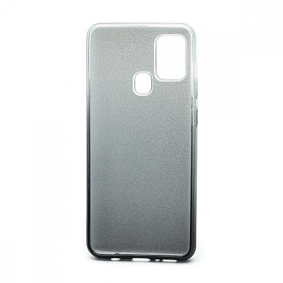 Чехол Fashion с блестками силикон-пластик для Samsung Galaxy A21S серебристо-черный