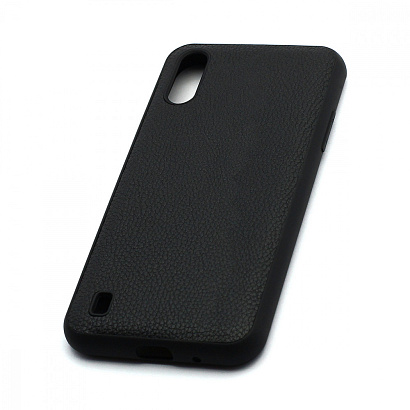Чехол силиконовый с кожаной вставкой Leather Cover для Samsung Galaxy A01 черный