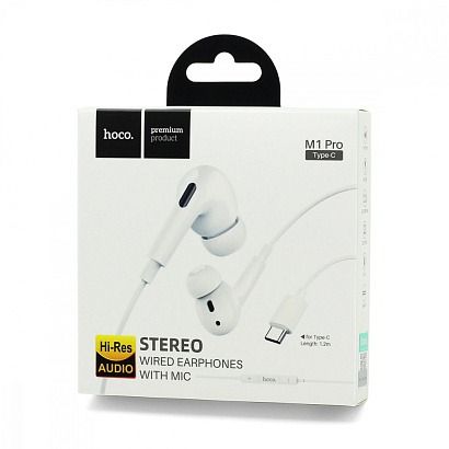 Наушники с микрофоном HOCO M-1 Pro (Type-C) белые (не поддерживает Samsung и iPad)
