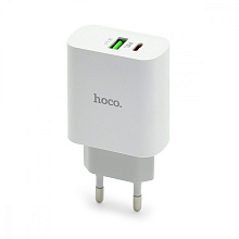 СЗУ с выходом USB Hoco C80A (PD+QC3.0/1USB/1USB PD/кабель Type-C -Type-C) белое