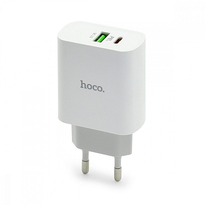 СЗУ с выходом USB Hoco C80A (PD+QC3.0/1USB/1USB PD/кабель Type-C -Type-C) белое