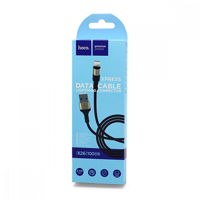 Кабель USB - Lightning HOCO X26 "Xpress" (2А, 100см) черно-золотой