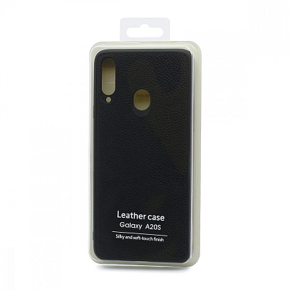 Чехол силиконовый с кожаной вставкой Leather Cover для Samsung Galaxy A20S черный