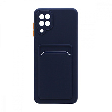 Чехол с кармашком и цветными кнопками для Samsung A12/M12 (001) темно синий