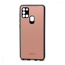 Чехол со стеклянной вставкой без лого для Samsung Galaxy A21S розовый