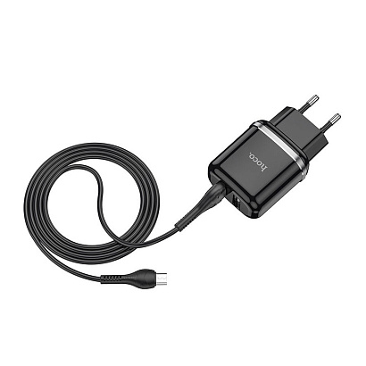 СЗУ с выходом USB Hoco N4 (2.4A/2USB/кабель Micro USB) черное