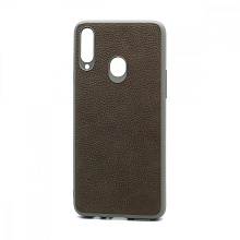 Чехол силиконовый с кожаной вставкой Leather Cover для Samsung Galaxy A20S серый