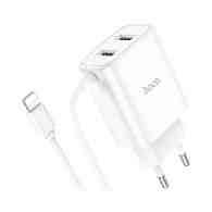СЗУ с выходом USB Hoco C103A (2.1A/2USB/кабель Lightning) белое