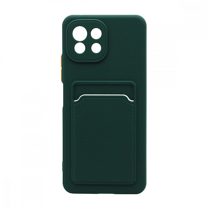 Чехол с кармашком и цветными кнопками для Xiaomi 11 Lite (002) темно зеленый