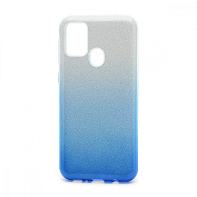 Чехол Fashion с блестками силикон-пластик для Samsung Galaxy M21/M30S серебристо-голубой