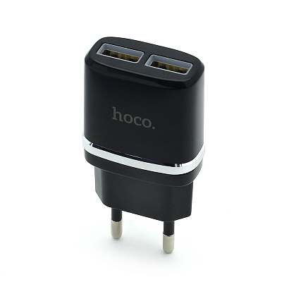 СЗУ с выходом USB Hoco C12 (2.4A/2USB/кабель micro USB) черное
