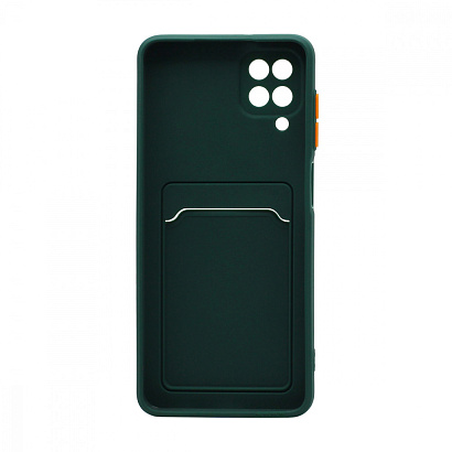 Чехол с кармашком и цветными кнопками для Samsung A12/M12 (002) темно зеленый