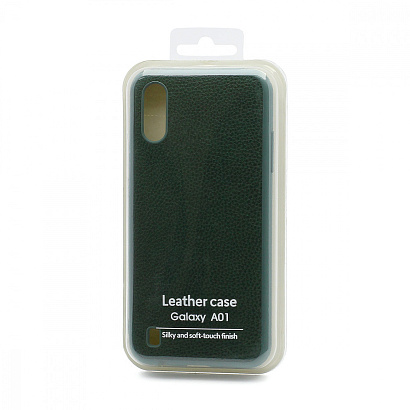 Чехол силиконовый с кожаной вставкой Leather Cover для Samsung Galaxy A01 зеленый