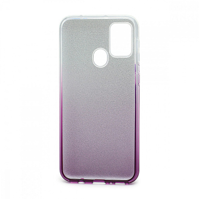 Чехол Fashion с блестками силикон-пластик для Samsung Galaxy M21/M30S серебристо-фиолетовая