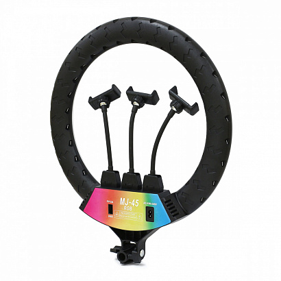 Вспышка для селфи LED кольцо RGB MJ45 цветная 45 см (пульт/цветомузыка) черный
