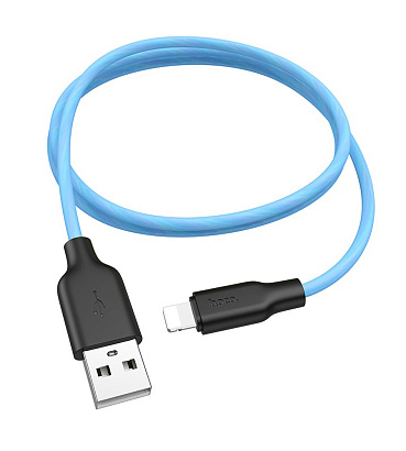 Кабель USB - Lightning HOCO X21 "Plus Silicone" (2.4A, 100см) черно-синий