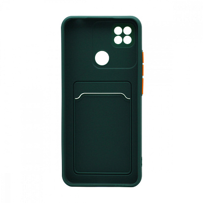 Чехол с кармашком и цветными кнопками для Xiaomi Redmi 9C (002) темно зеленый