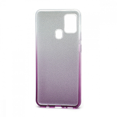 Чехол Fashion с блестками силикон-пластик для Samsung Galaxy A21S серебристо-фиолетовый