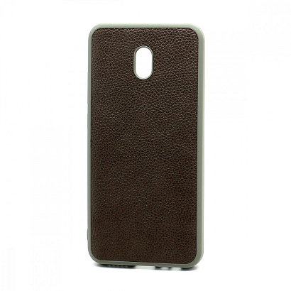 Чехол силиконовый с кожаной вставкой Leather Cover для Xiaomi Redmi 8A серый