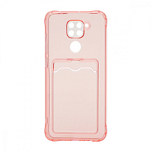 Чехол с кармашком для Xiaomi Redmi Note 9 прозрачный (006) розовый
