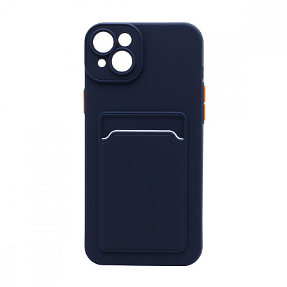 Чехол с кармашком и цветными кнопками для Apple iPhone 14 Plus/6.7 (001) темно синий