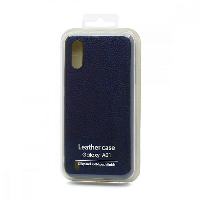 Чехол силиконовый с кожаной вставкой Leather Cover для Samsung Galaxy A01 синий