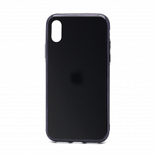 Чехол силиконовый матовый со стеклянной вставкой с лого для Apple iPhone X/XS черный