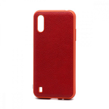 Чехол силиконовый с кожаной вставкой Leather Cover для Samsung Galaxy A01 красный