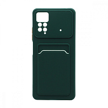 Чехол с кармашком и цветными кнопками для Xiaomi Redmi Note 11 Pro (002) темно зеленый