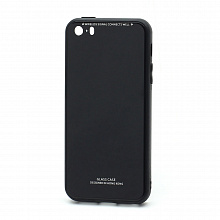 Чехол со стеклянной вставкой без лого для Apple iPhone 5/5S/SE чёрный