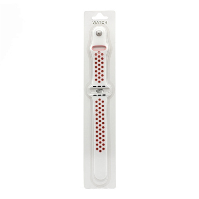Спортивный ремешoк для часов Apple Watch Sport 38/40мм бело-красный (013) (L)