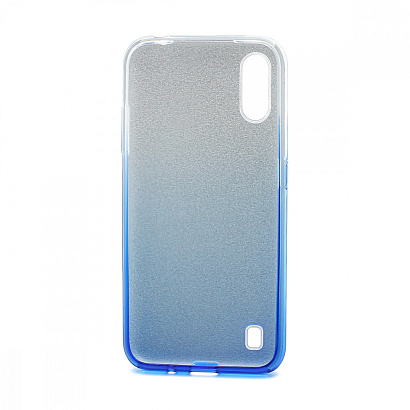 Чехол Fashion с блестками силикон-пластик для Samsung Galaxy A01 серебристо-голубой