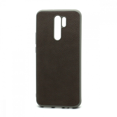 Чехол силиконовый с кожаной вставкой Leather Cover для Xiaomi Redmi 9 серый