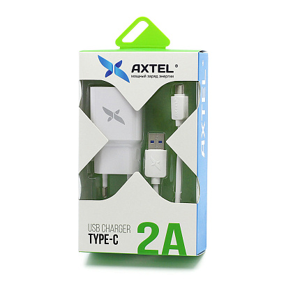 СЗУ с выходом USB AXTEL (2A + кабель Type-C) белое