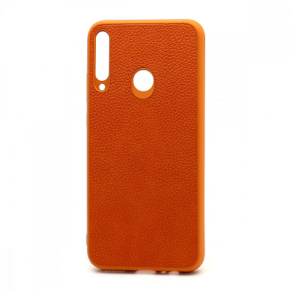 Чехол силиконовый с кожаной вставкой Leather Cover для Huawei Honor 9C/P40 Lite E оранжевый