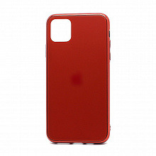 Чехол силиконовый матовый со стеклянной вставкой с лого для Apple iPhone 11 Pro Max/6.5 красный