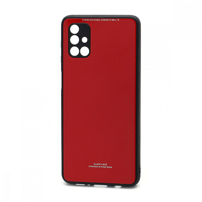 Чехол со стеклянной вставкой без лого для Samsung Galaxy М51 красный