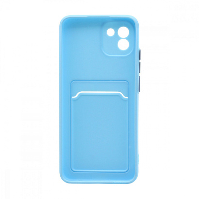 Чехол с кармашком и цветными кнопками для Samsung A03 (007) голубой
