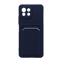 Чехол с кармашком и цветными кнопками для Xiaomi 11 Lite (001) темно синий