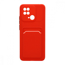 Чехол с кармашком и цветными кнопками для Xiaomi Redmi 10C (008) красный