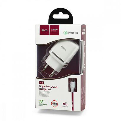 СЗУ с выходом USB Hoco N3 (QC3.0/18W) кабель Micro белое