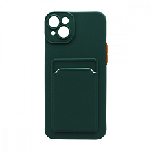 Чехол с кармашком и цветными кнопками для Apple iPhone 14 Plus/6.7 (002) темно зеленый
