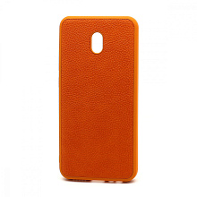 Чехол силиконовый с кожаной вставкой Leather Cover для Xiaomi Redmi 8A оранжевый