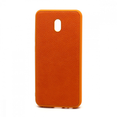 Чехол силиконовый с кожаной вставкой Leather Cover для Xiaomi Redmi 8A оранжевый