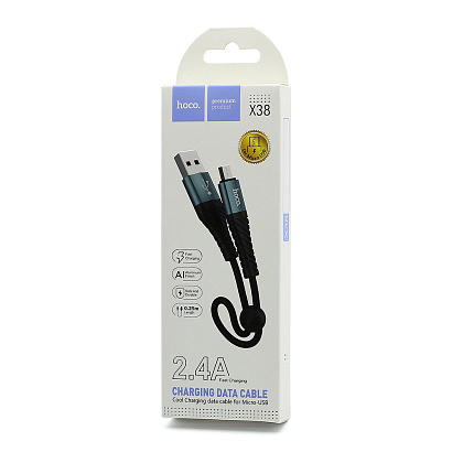 Кабель USB - Micro USB HOCO X38 "Cool Charging" (2.4А, 25см) черный