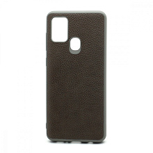 Чехол силиконовый с кожаной вставкой Leather Cover для Samsung Galaxy A21S серый